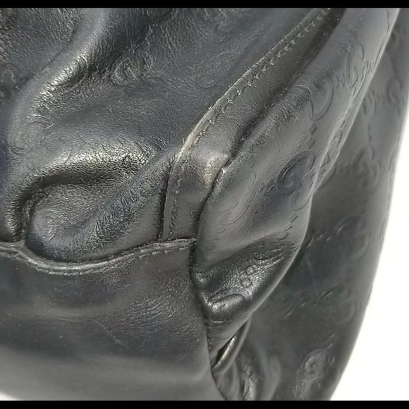 GUCCI 🌼Black Guccissima Leather Abbey Bag Silver Tone Hardware D-Ring Hobo - Picture 4 of 11